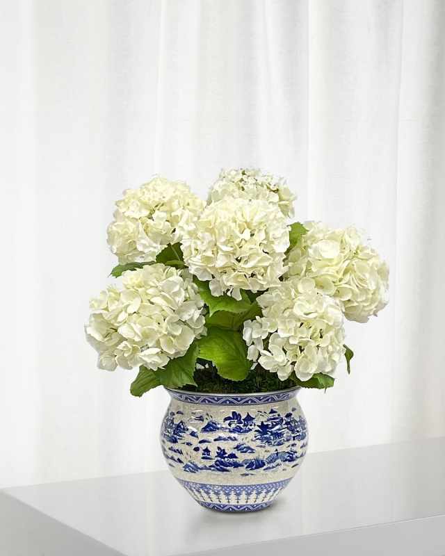 Faux Hydrangeas in Planter